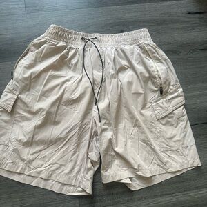 YoungLA Men's Cargo Shorts in Light Cream with Black Drawstring